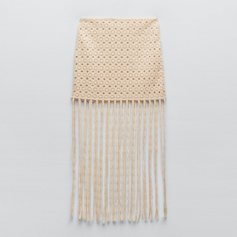 ZARA BLOGGERS FAV FRINGED CROTCHET SKIRT - Picture 11 of 13